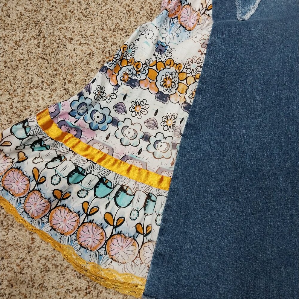 3788 Size 18 Upcycled Lee Blue and Orange Bell-Bottoms. - Picture 2 of 6
